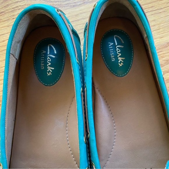 Clarks Artisan Turquoise Leather Slip On Loafer Mules Size 9.5M - Picture 4 of 7